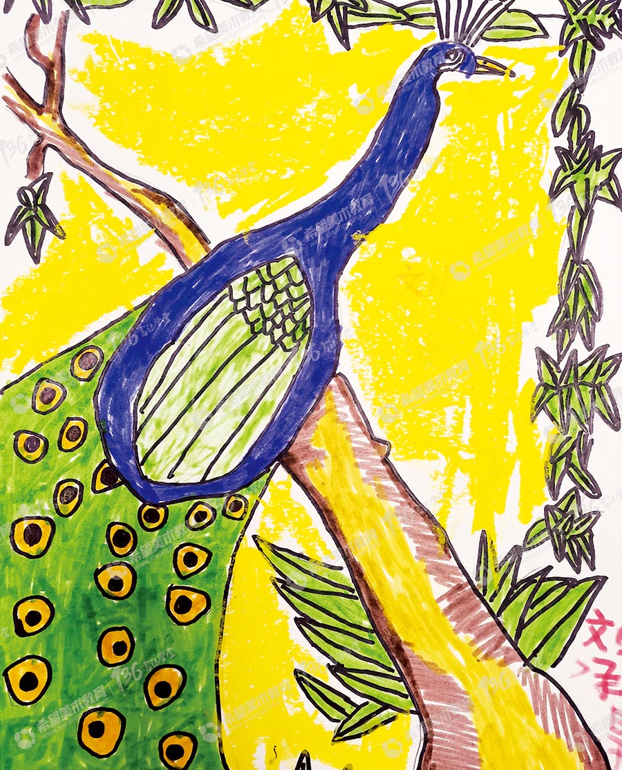 姓名：刘承昊--儿童创意美术作品：孔雀